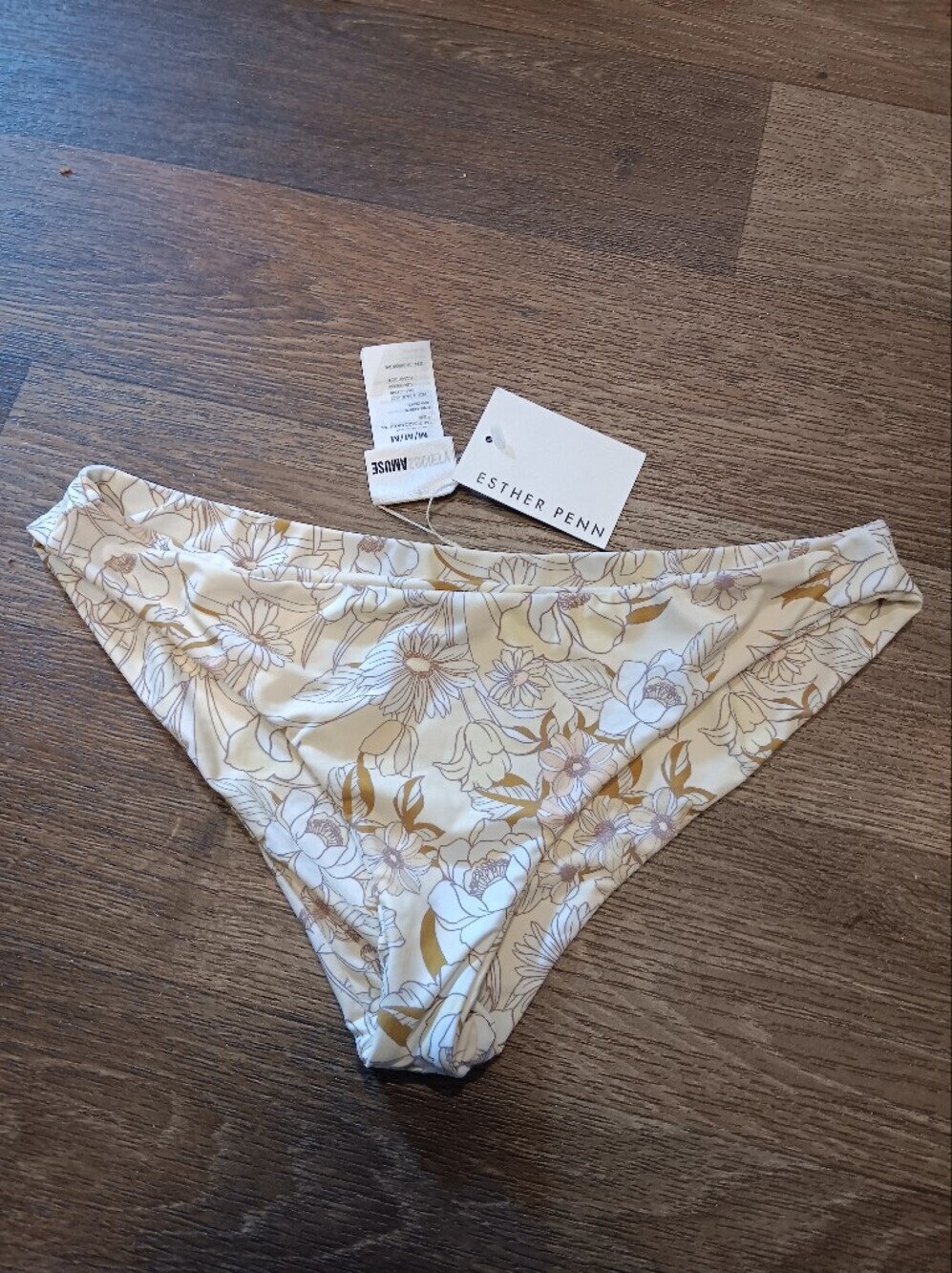 Amuse Society Floral Bikini Bottoms in Cream & Tan Sz M New